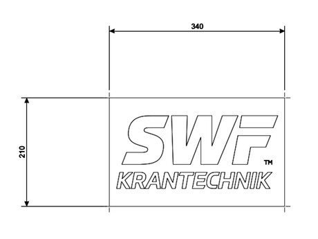 Aufkleber · Sticker Text: "SWF, Krantechnik" logo, Sticker Breite: 420 mm, Sticker Höhe: 260 mm, Text Farbe: White Demag Identnummer 52570539