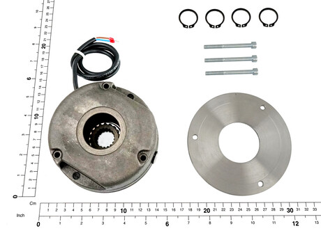 Bremsenset · NM38720DNR2, Geeignet für Motoren: MBV 100 A 12/2; MBV 100 B 12/2, Versorgungsspannung / Bremsspulenspannung: NR2=>380-460V/180V, Bremsmoment 21 Nm, Inkl. Nabe: Ja, Inkl. Schrauben: Ja Demag Identnummer 75187033