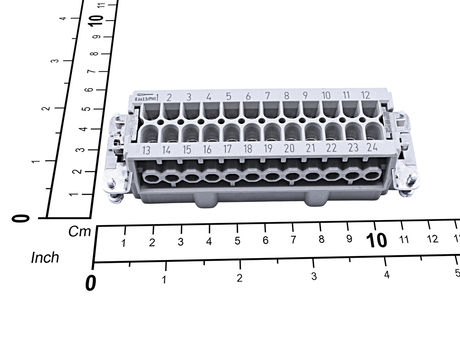 Einsatz (Innenteil) · Polzahl: 24+PE, Typ: Male, Nenn Strom: 16A, 500V/IEC, 600V/UL/CSA, Screw terminal with wire protection, Pin numbering 1 - 24 Demag Identnummer 86903744