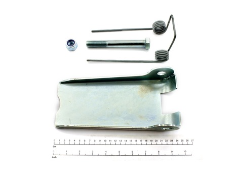 Hakenmaulsicherung · Länge: 215mm, Breite: 105mm, Stärke: 4mm, Schraubengröße: M16, Einzelhakengröße: RSN25, RFN25, Doppelhakengröße: RSN32, RFN32, DIN15401 RSN 25 / DIN15402 RSN 32 Demag Identnummer D0000903