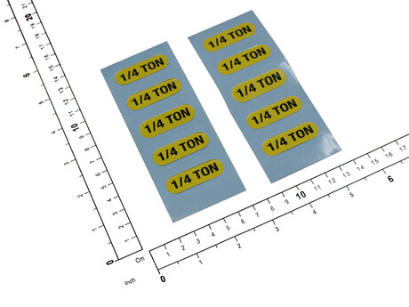 Aufklebersatz · Satz aus 10 pieces, Sticker Text: "1/4 Ton", Sticker Breite: 39 mm, Sticker Höhe: 13 mm, Text Höhe: 6 mm, Text Farbe: Black on yellow background Demag Identnummer D0005026