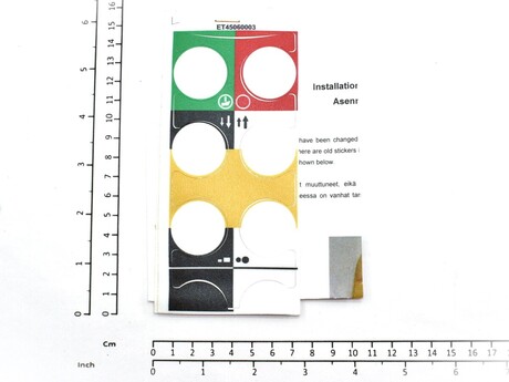 Aufkleber · Aufkleberbeschriftung: Richtungssymbole für PBQ06, SEN, Textfarbe: Symbole auf grünem, rotem, schwarz-gelbem und weiß-gelbem Hintergrund Demag Identnummer D0005425