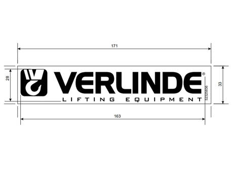 Aufkleber · Hakenaufkleber, Aufkleberbeschriftung: „Verlinde Lifting Equipment“-Logo, Aufkleberbreite: 171 mm, Aufkleberhöhe: 33 mm, Texthöhe: 31 mm, Textfarbe: Schwarz Demag Identnummer D0005619