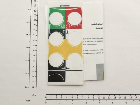 Aufkleber · Aufkleberbeschriftung: Richtungssymbole für PBQ06, Textfarbe: Symbole auf grünem, rotem, schwarz-gelbem und weiß-gelbem Hintergrund Demag Identnummer D0006234