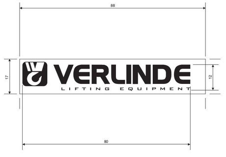 Aufkleber · Hakenaufkleber, Aufkleberbeschriftung: „Verlinde Lifting Equipment“-Logo, Aufkleberbreite: 88 mm, Aufkleberhöhe: 17 mm, Texthöhe: 16 mm, Textfarbe: Schwarz Demag Identnummer D0006517